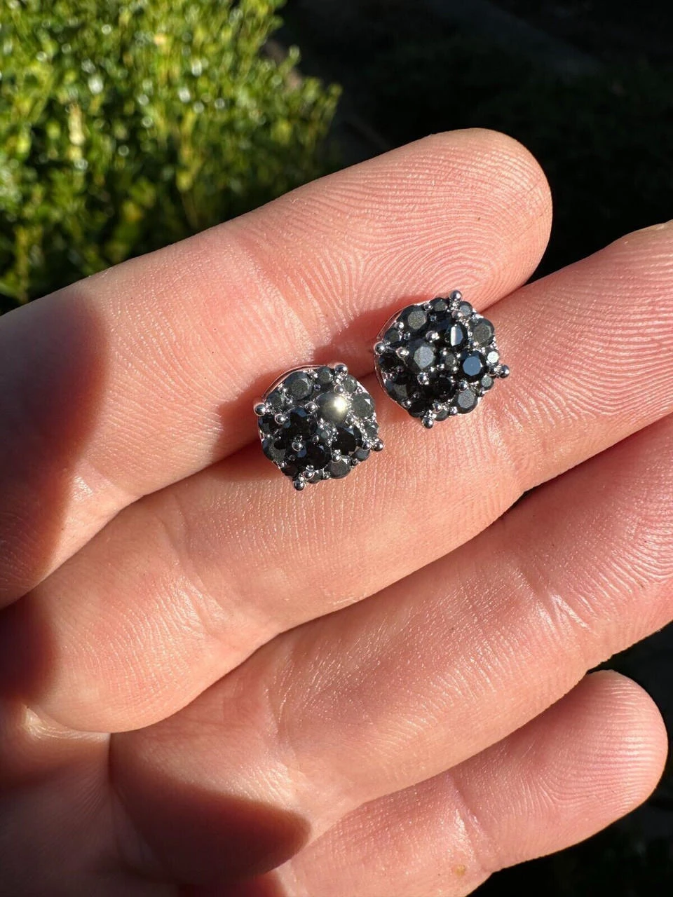 Real Black MOISSANITE Oxidized Rhodium 925 Silver Round Cluster Earrings Hip Hop 4 Real Black MOISSANITE Oxidized Rhodium 925 Silver Round Cluster Earrings Hip Hop - Image 2