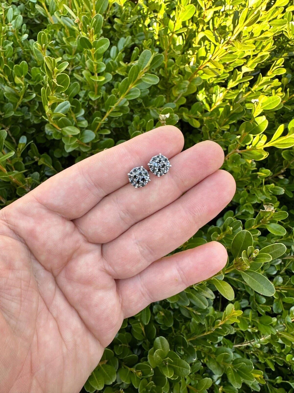 Real Black MOISSANITE Oxidized Rhodium 925 Silver Round Cluster Earrings Hip Hop 12 Real Black MOISSANITE Oxidized Rhodium 925 Silver Round Cluster Earrings Hip Hop - Image 10