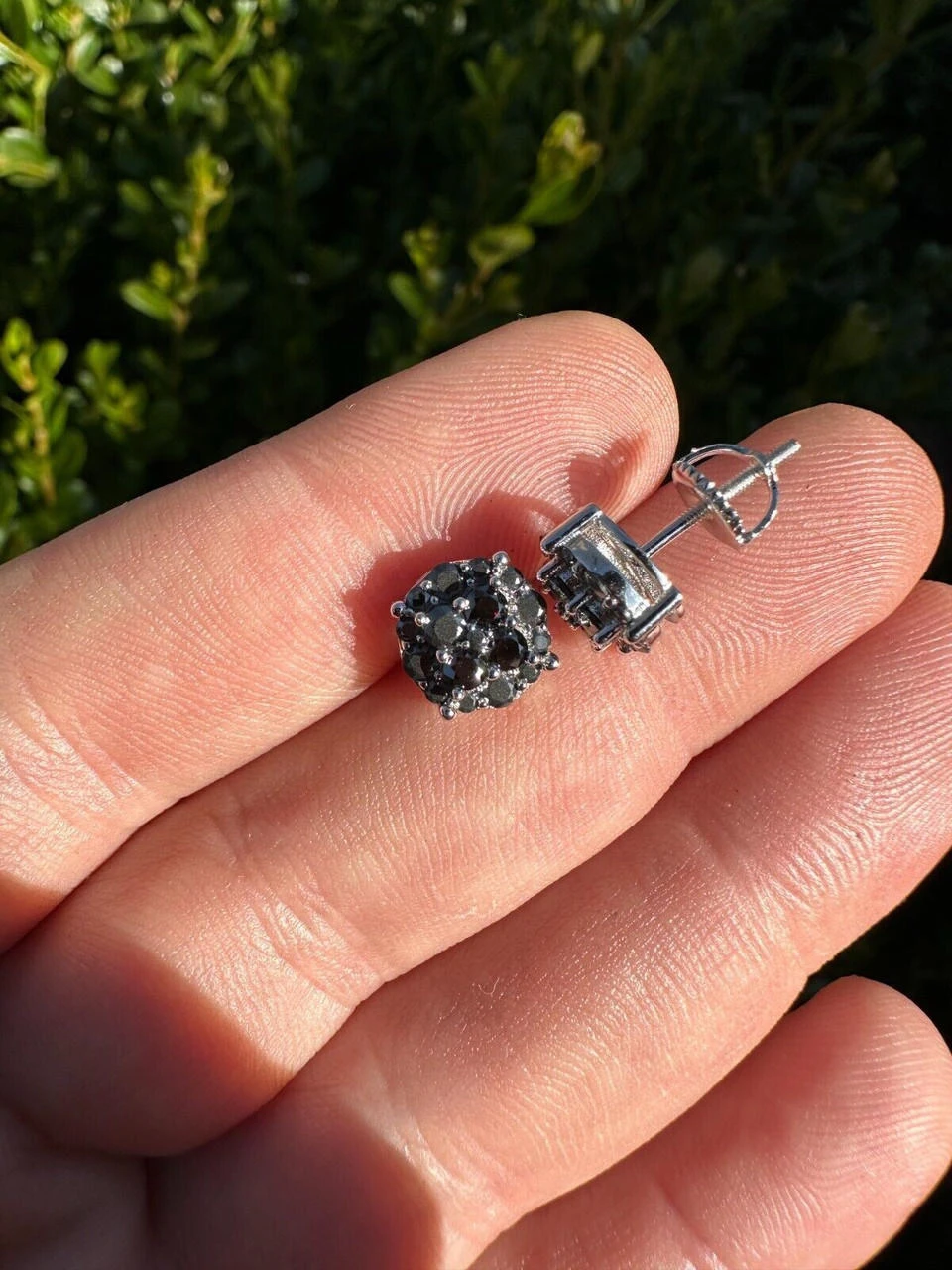 Real Black MOISSANITE Oxidized Rhodium 925 Silver Round Cluster Earrings Hip Hop 10 Real Black MOISSANITE Oxidized Rhodium 925 Silver Round Cluster Earrings Hip Hop - Image 8