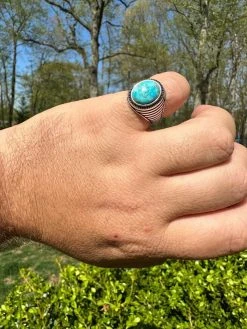 Real Blue Turquoise Gemstone Mens Real Solid 925 Sterling Silver Signet Ring -Harlem Bling Shop harlembling real blue turquoise gemstone mens real solid 925 sterling silver signet ring 11648.1682194911
