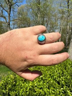 Real Blue Turquoise Gemstone Mens Real Solid 925 Sterling Silver Signet Ring -Harlem Bling Shop harlembling real blue turquoise gemstone mens real solid 925 sterling silver signet ring 25449.1682194987