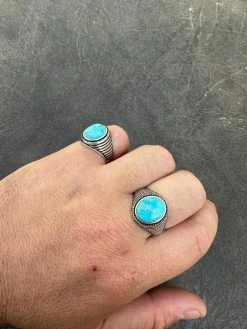 Real Blue Turquoise Gemstone Mens Real Solid 925 Sterling Silver Signet Ring -Harlem Bling Shop harlembling real blue turquoise gemstone mens real solid 925 sterling silver signet ring 55114.1682194957