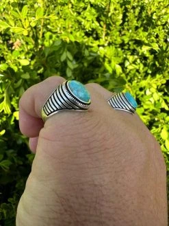 Real Blue Turquoise Gemstone Mens Real Solid 925 Sterling Silver Signet Ring -Harlem Bling Shop harlembling real blue turquoise gemstone mens real solid 925 sterling silver signet ring 58607.1682194941