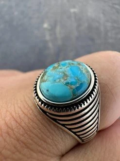 Real Blue Turquoise Gemstone Mens Real Solid 925 Sterling Silver Signet Ring -Harlem Bling Shop harlembling real blue turquoise gemstone mens real solid 925 sterling silver signet ring 93486.1682195052