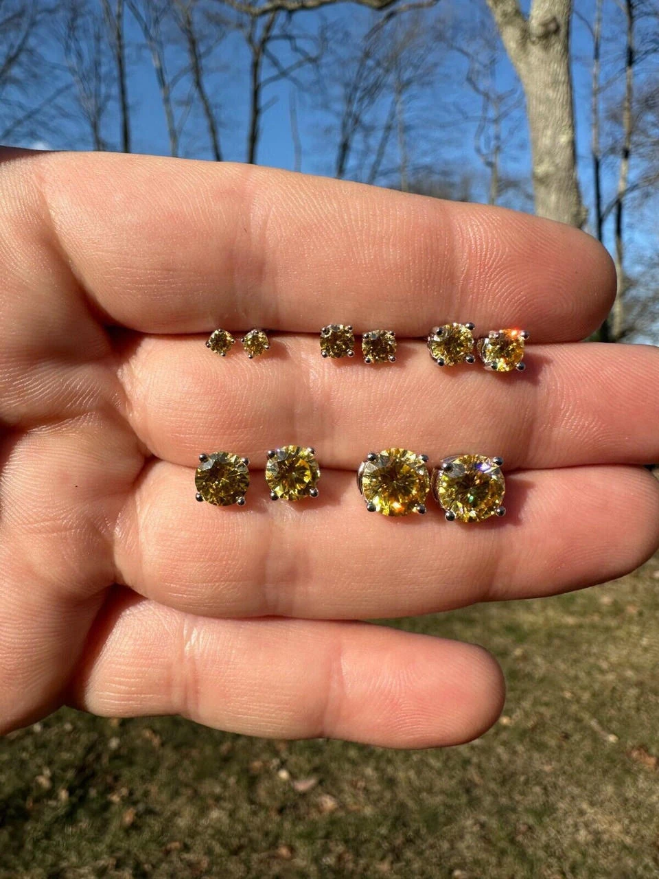 Real Canary Yellow Moissanite Screwback Stud Earrings 925 Silver 3-8mm Pass Test 4 Real Canary Yellow Moissanite Screwback Stud Earrings 925 Silver 3-8mm Pass Test - Image 2