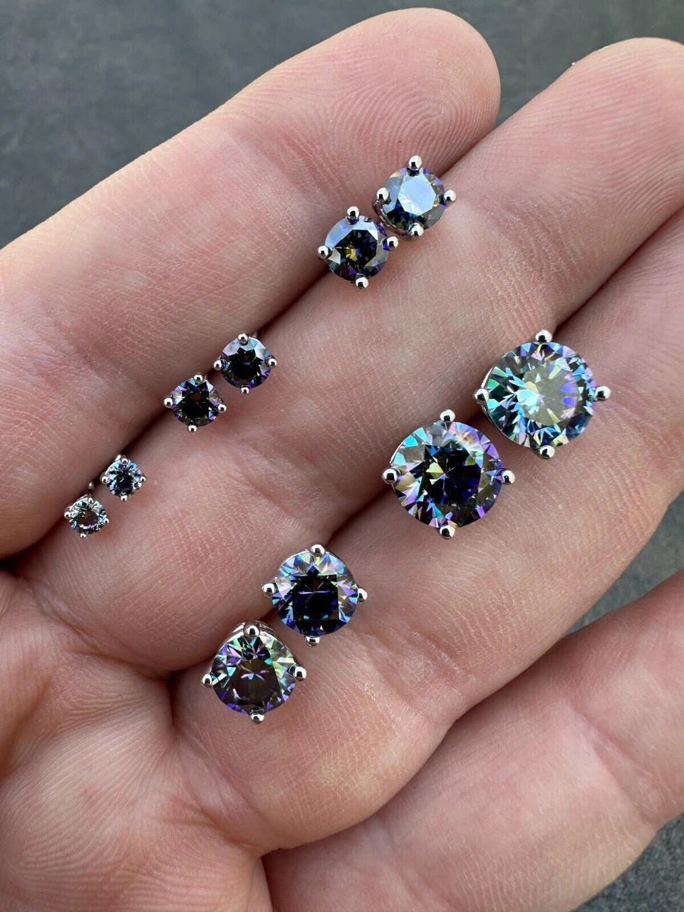 Real Dark Navy Blue Moissanite Screwback Stud Earrings 925 Silver 3-8mm Iced 16 Real Dark Navy Blue Moissanite Screwback Stud Earrings 925 Silver 3-8mm Iced - Image 14