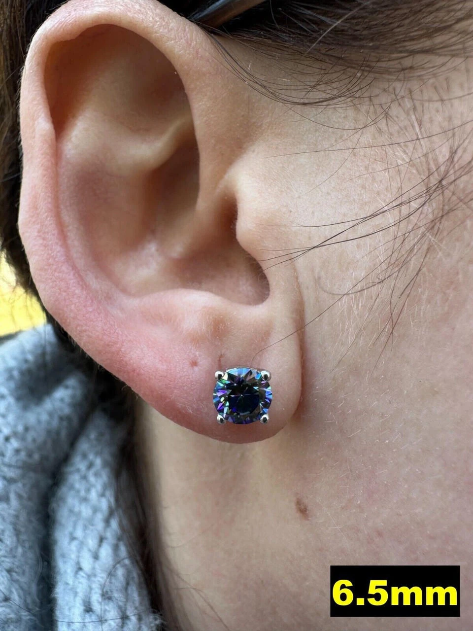 Real Dark Navy Blue Moissanite Screwback Stud Earrings 925 Silver 3-8mm Iced 8 Real Dark Navy Blue Moissanite Screwback Stud Earrings 925 Silver 3-8mm Iced - Image 6