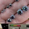 Real Dark Navy Blue Moissanite Screwback Stud Earrings 925 Silver 3-8mm Iced