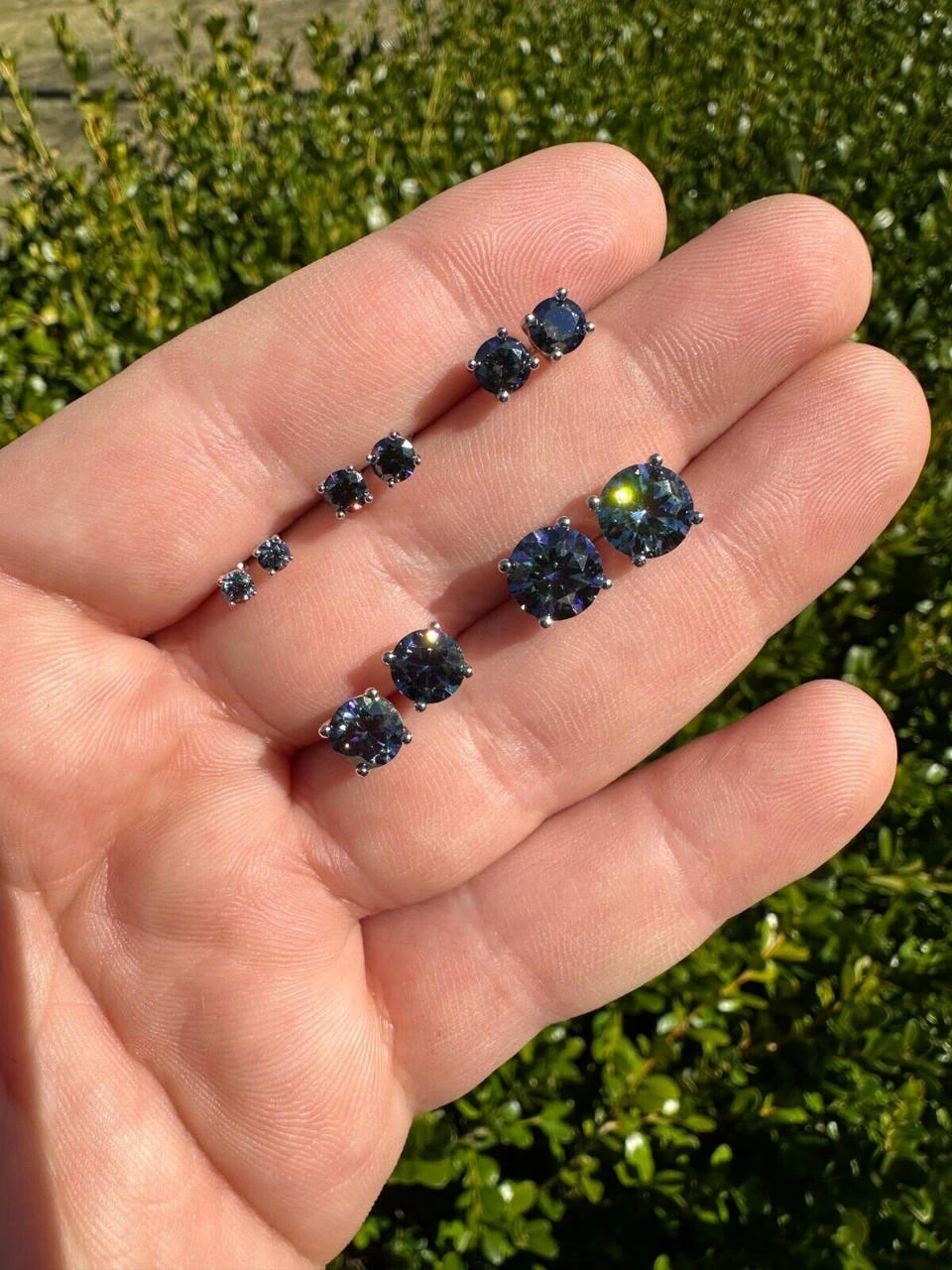 Real Dark Navy Blue Moissanite Screwback Stud Earrings 925 Silver 3-8mm Iced 4 Real Dark Navy Blue Moissanite Screwback Stud Earrings 925 Silver 3-8mm Iced - Image 2