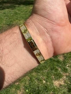 Real Fully Iced MOISSANITE Solid 14k Gold Plated 925 Silver Bangle Bracelet Mens Or Ladies -Harlem Bling Shop harlembling real fully iced moissanite solid 14k gold plated 925 silver bangle bracelet mens or ladies 07870.1682454492