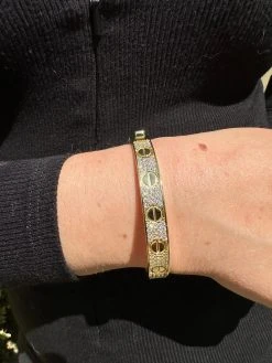 Real Fully Iced MOISSANITE Solid 14k Gold Plated 925 Silver Bangle Bracelet Mens Or Ladies -Harlem Bling Shop harlembling real fully iced moissanite solid 14k gold plated 925 silver bangle bracelet mens or ladies 14149.1682454556