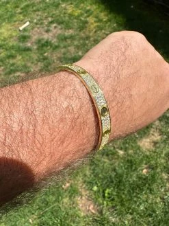 Real Fully Iced MOISSANITE Solid 14k Gold Plated 925 Silver Bangle Bracelet Mens Or Ladies -Harlem Bling Shop harlembling real fully iced moissanite solid 14k gold plated 925 silver bangle bracelet mens or ladies 34155.1682454583