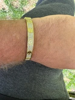 Real Fully Iced MOISSANITE Solid 14k Gold Plated 925 Silver Bangle Bracelet Mens Or Ladies -Harlem Bling Shop harlembling real fully iced moissanite solid 14k gold plated 925 silver bangle bracelet mens or ladies 52393.1682454560