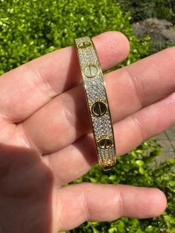 Real Fully Iced MOISSANITE Solid 14k Gold Plated 925 Silver Bangle Bracelet Mens Or Ladies -Harlem Bling Shop harlembling real fully iced moissanite solid 14k gold plated 925 silver bangle bracelet mens or ladies 58588.1682454468