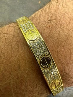 Real Fully Iced MOISSANITE Solid 14k Gold Plated 925 Silver Bangle Bracelet Mens Or Ladies -Harlem Bling Shop harlembling real fully iced moissanite solid 14k gold plated 925 silver bangle bracelet mens or ladies 81594.1682454470