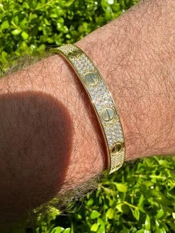 Real Fully Iced MOISSANITE Solid 14k Gold Plated 925 Silver Bangle Bracelet Mens Or Ladies -Harlem Bling Shop harlembling real fully iced moissanite solid 14k gold plated 925 silver bangle bracelet mens or ladies 82370.1682454554