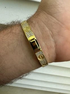 Real Fully Iced MOISSANITE Solid 14k Gold Plated 925 Silver Bangle Bracelet Mens Or Ladies -Harlem Bling Shop harlembling real fully iced moissanite solid 14k gold plated 925 silver bangle bracelet mens or ladies 88558.1682454564