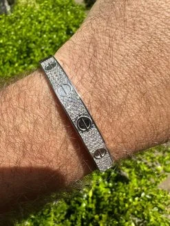 Real Fully Iced MOISSANITE Solid 925 Silver Bangle Bracelet Mens 3 Sizes Mens Ladies -Harlem Bling Shop harlembling real fully iced moissanite solid 925 silver bangle bracelet mens 3 sizes mens ladies 07871.1682454549