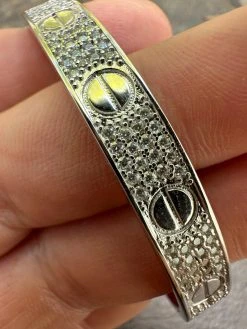 Real Fully Iced MOISSANITE Solid 925 Silver Bangle Bracelet Mens 3 Sizes Mens Ladies -Harlem Bling Shop harlembling real fully iced moissanite solid 925 silver bangle bracelet mens 3 sizes mens ladies 51983.1682454576