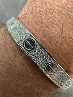 Real Fully Iced MOISSANITE Solid 925 Silver Bangle Bracelet Mens 3 Sizes Mens Ladies -Harlem Bling Shop harlembling real fully iced moissanite solid 925 silver bangle bracelet mens 3 sizes mens ladies 83160.1682454571