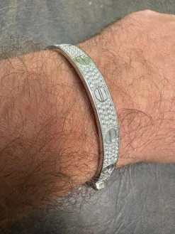 Real Fully Iced MOISSANITE Solid 925 Silver Bangle Bracelet Mens 3 Sizes Mens Ladies -Harlem Bling Shop harlembling real fully iced moissanite solid 925 silver bangle bracelet mens 3 sizes mens ladies 99641.1682454535