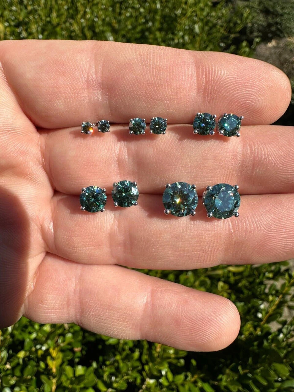 Real Green Moissanite Screwback Stud Earrings 925 Silver 3-8mm Iced Pass Tester 4 Real Green Moissanite Screwback Stud Earrings 925 Silver 3-8mm Iced Pass Tester - Image 2