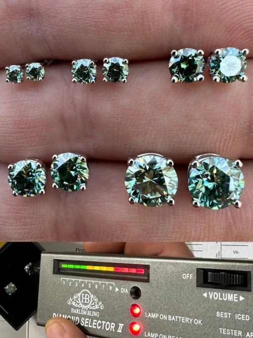 Real Green Moissanite Screwback Stud Earrings 925 Silver 3-8mm Iced Pass Tester -Harlem Bling Shop harlembling real green moissanite screwback stud earrings 925 silver 3 8mm iced pass tester 74960.1679426552