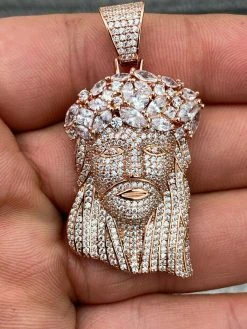 Real Hip Hop 14k Rose Gold Over 925 Sterling Silver Jesus Piece CZ Pendant Iced 27 Real Hip Hop 14k Rose Gold Over 925 Sterling Silver Jesus Piece CZ Pendant Iced -Harlem Bling Shop harlembling real hip hop 14k rose gold over 925 sterling silver jesus piece cz pendant iced 26577.1664383774
