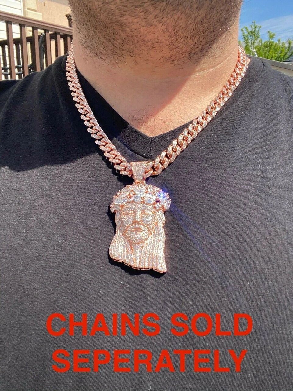 Real Hip Hop 14k Rose Gold Over 925 Sterling Silver Jesus Piece CZ Pendant Iced 5 Real Hip Hop 14k Rose Gold Over 925 Sterling Silver Jesus Piece CZ Pendant Iced - Image 3