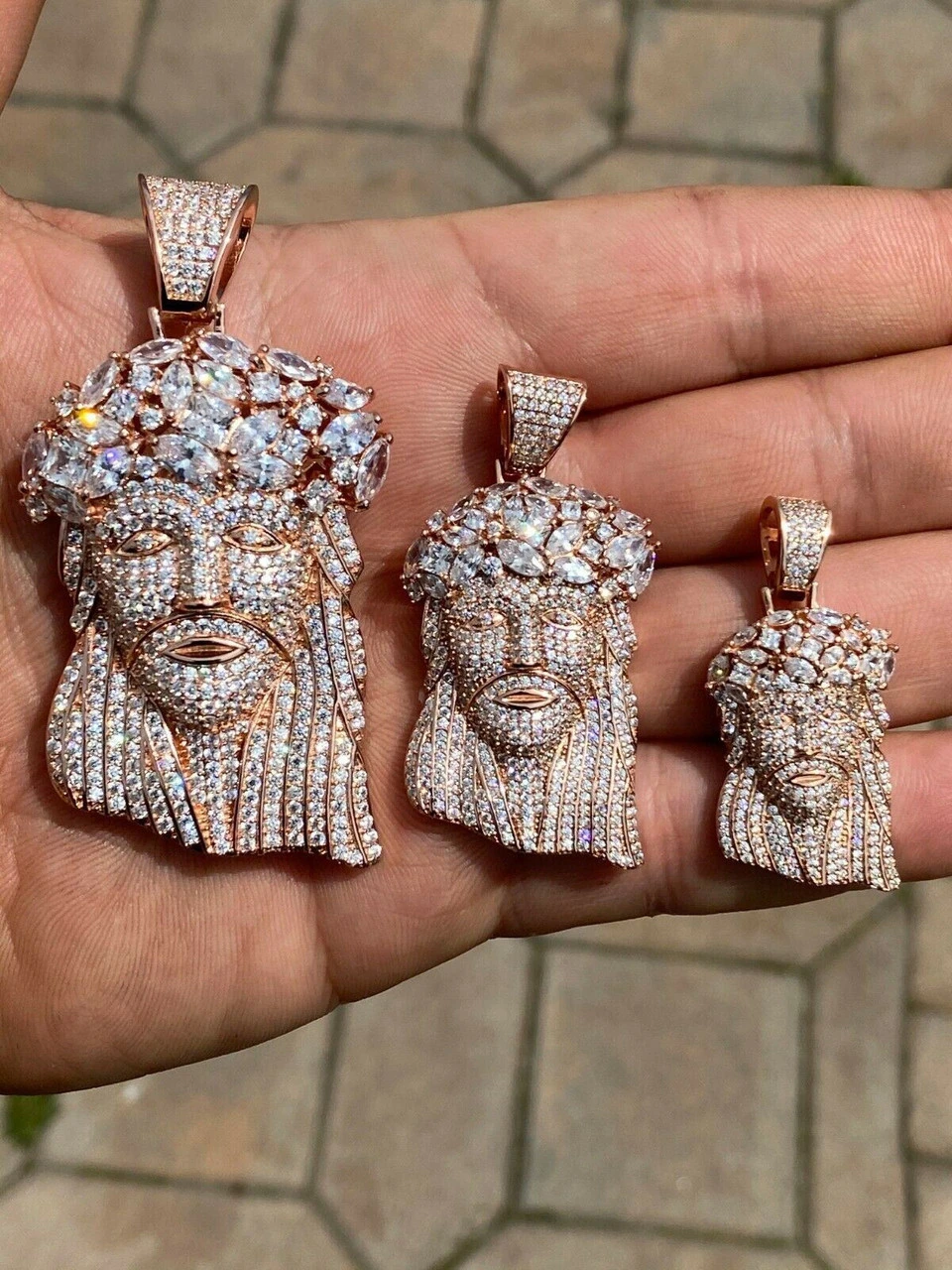 Real Hip Hop 14k Rose Gold Over 925 Sterling Silver Jesus Piece CZ Pendant Iced 14 Real Hip Hop 14k Rose Gold Over 925 Sterling Silver Jesus Piece CZ Pendant Iced - Image 12