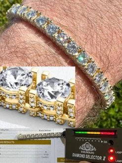 Real Iced 5mm MOISSANITE Tennis Bracelet 14k Gold Over 925 - Stones On All Sides