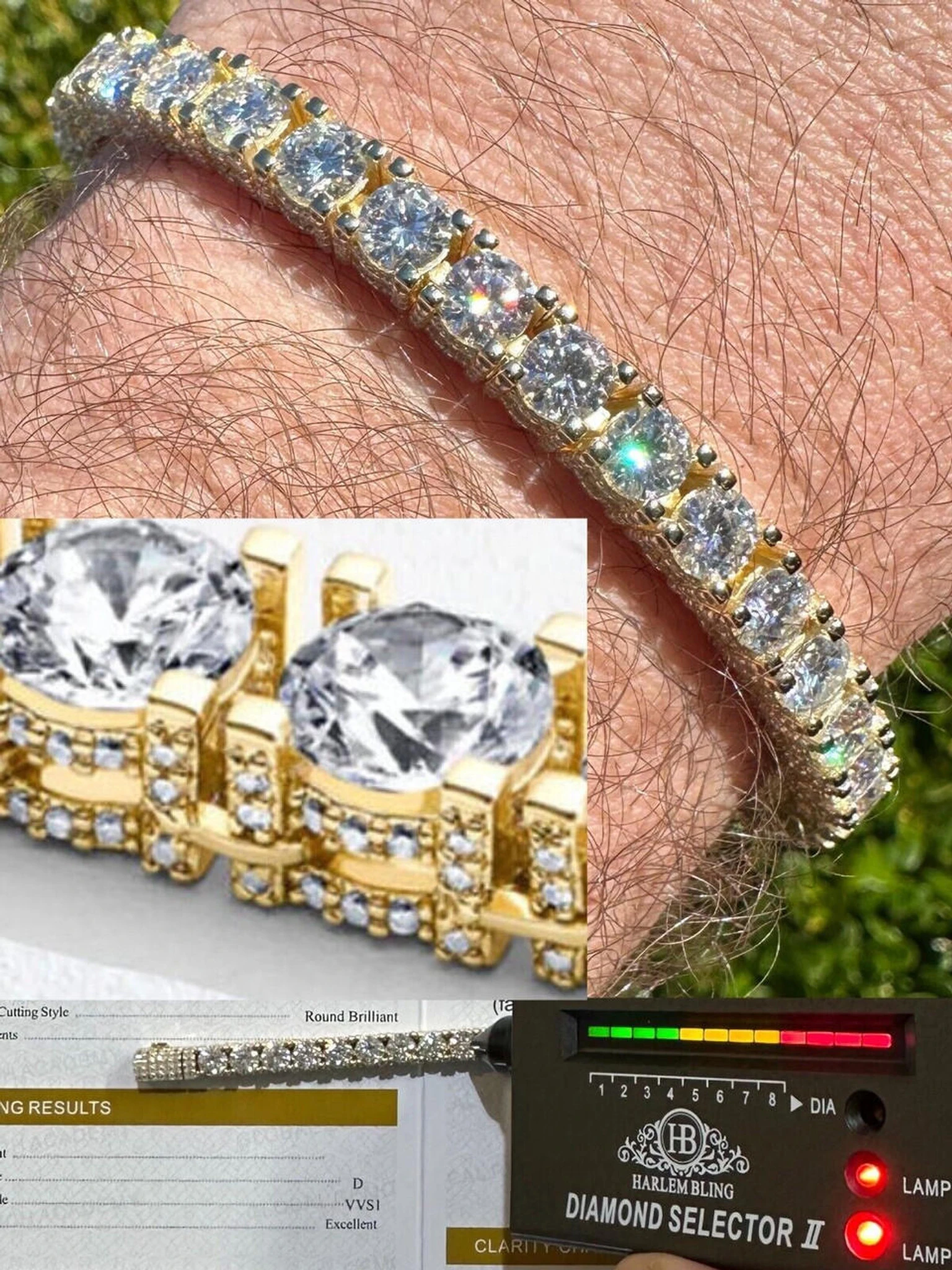 Real Iced 5mm MOISSANITE Tennis Bracelet 14k Gold Over 925 - Stones On All Sides 3 Real Iced 5mm MOISSANITE Tennis Bracelet 14k Gold Over 925 - Stones On All Sides