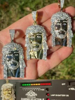 Real Iced 6ct MOISSANITE Jesus Pendant 925 Silver Yellow Rose Gold Baguette Mens