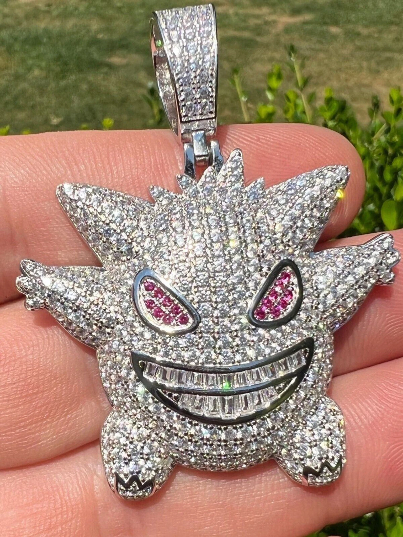 Real Iced CZ Hip Hop 925 Sterling Silver Gengar Pokemon Pendant Necklace Mens 3 Real Iced CZ Hip Hop 925 Sterling Silver Gengar Pokemon Pendant Necklace Mens