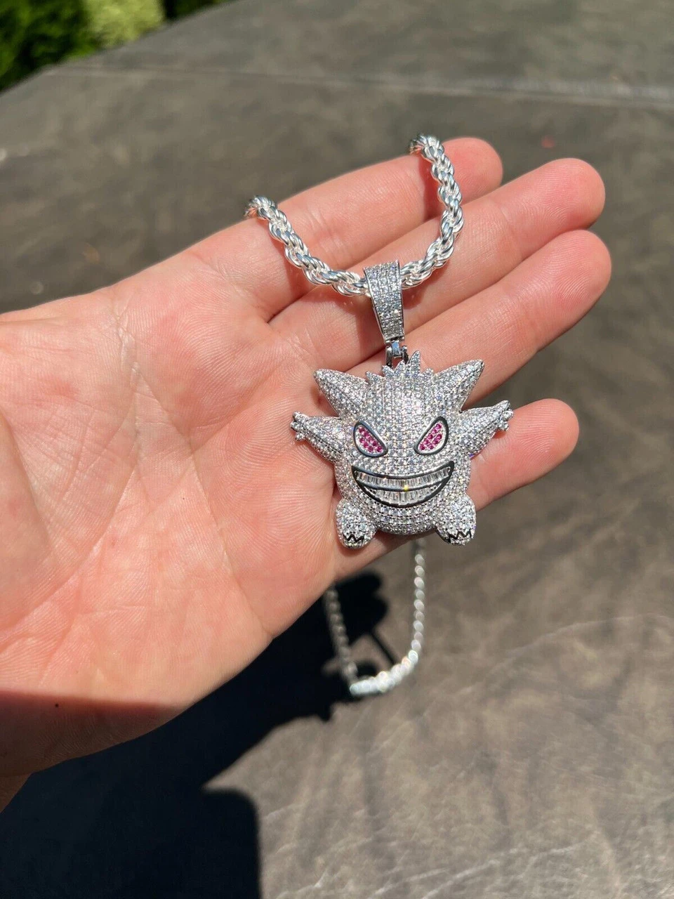 Real Iced CZ Hip Hop 925 Sterling Silver Gengar Pokemon Pendant Necklace Mens 4 Real Iced CZ Hip Hop 925 Sterling Silver Gengar Pokemon Pendant Necklace Mens - Image 2
