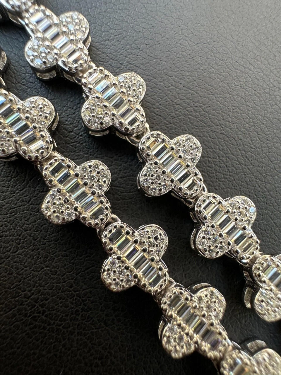 Real Iced MOISSANITE Baguette Clover Tennis Chain Necklace - VVS D Color 8mm 5 Real Iced MOISSANITE Baguette Clover Tennis Chain Necklace - VVS D Color 8mm - Image 3