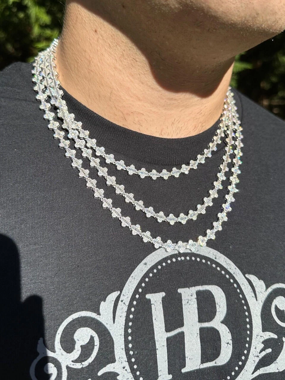 Real Iced MOISSANITE Baguette Clover Tennis Chain Necklace - VVS D Color 8mm 7 Real Iced MOISSANITE Baguette Clover Tennis Chain Necklace - VVS D Color 8mm - Image 5