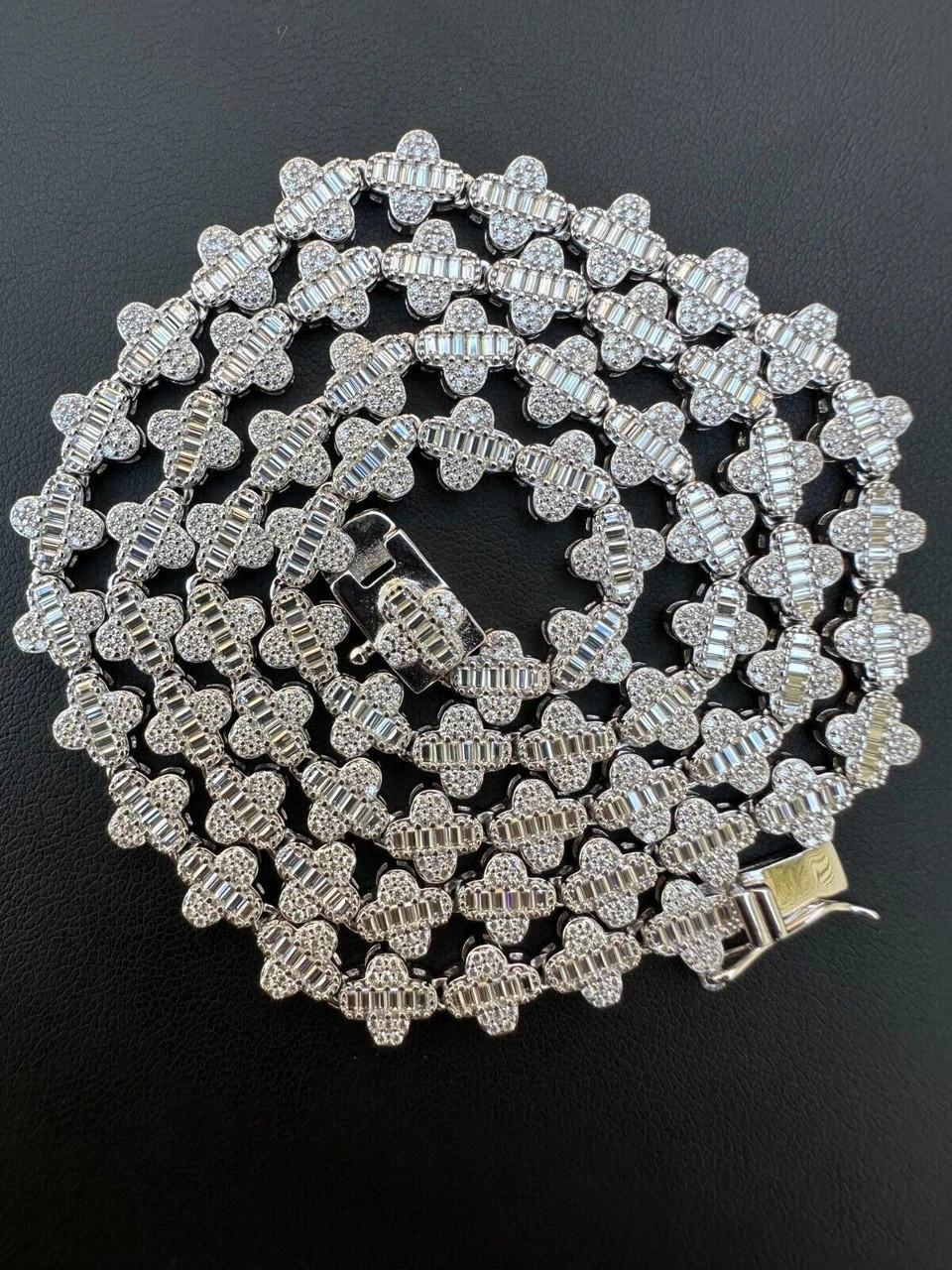 Real Iced MOISSANITE Baguette Clover Tennis Chain Necklace - VVS D Color 8mm 14 Real Iced MOISSANITE Baguette Clover Tennis Chain Necklace - VVS D Color 8mm - Image 12