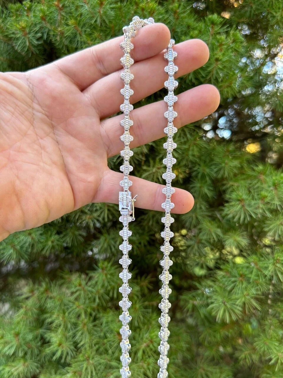 Real Iced MOISSANITE Baguette Clover Tennis Chain Necklace - VVS D Color 8mm 20 Real Iced MOISSANITE Baguette Clover Tennis Chain Necklace - VVS D Color 8mm - Image 18