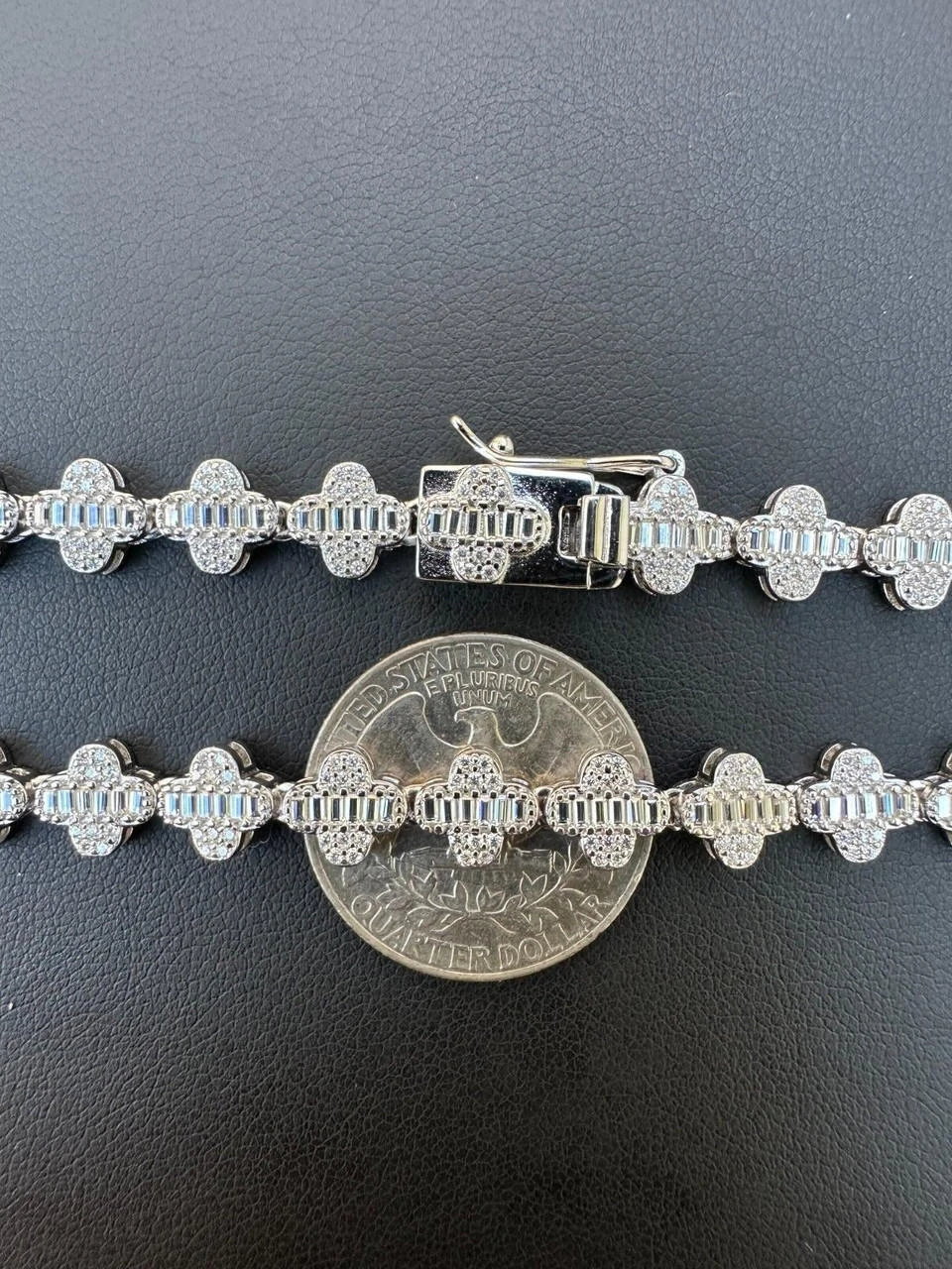 Real Iced MOISSANITE Baguette Clover Tennis Chain Necklace - VVS D Color 8mm 19 Real Iced MOISSANITE Baguette Clover Tennis Chain Necklace - VVS D Color 8mm - Image 17