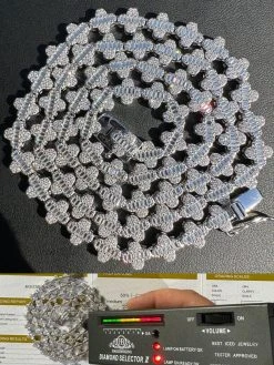 Real Iced MOISSANITE Baguette Clover Tennis Chain Necklace - VVS D Color 8mm