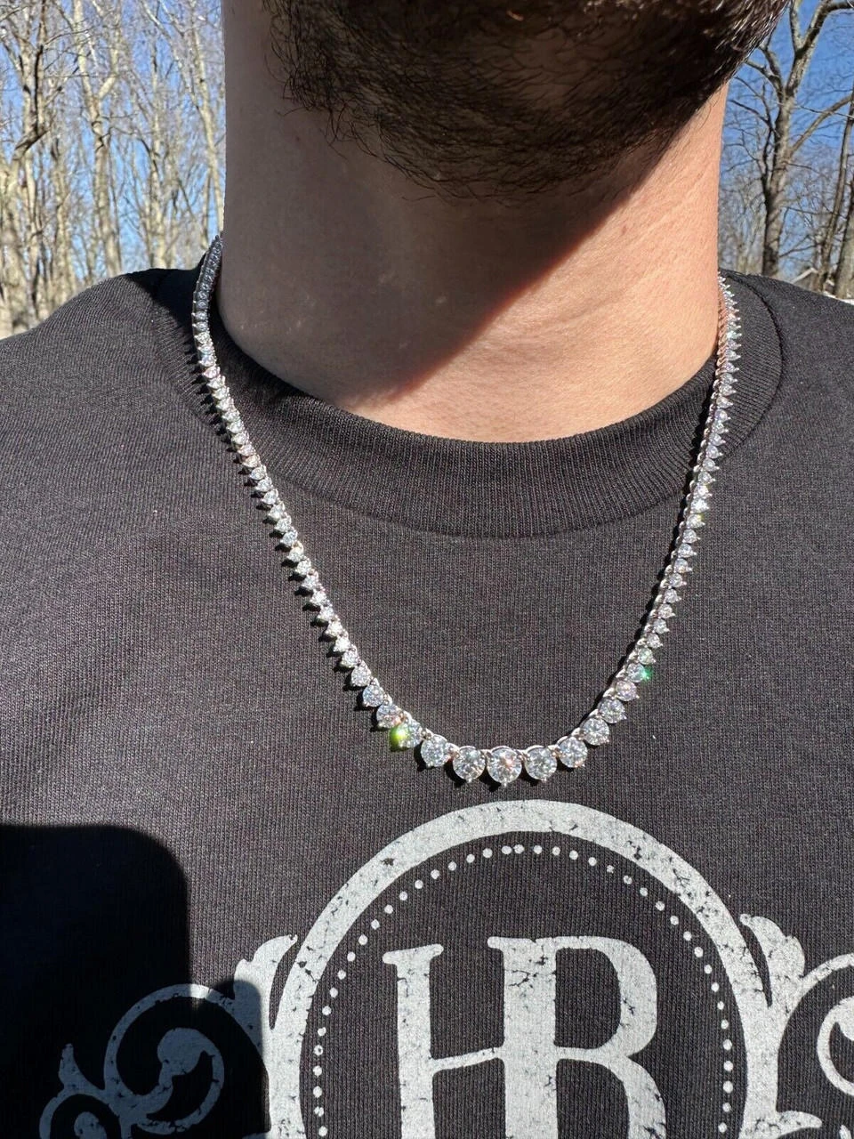 Real Iced MOISSANITE Riviera 3-7mm Graduated Tennis Chain Necklace - VVS D Color 5 Real Iced MOISSANITE Riviera 3-7mm Graduated Tennis Chain Necklace - VVS D Color - Image 3