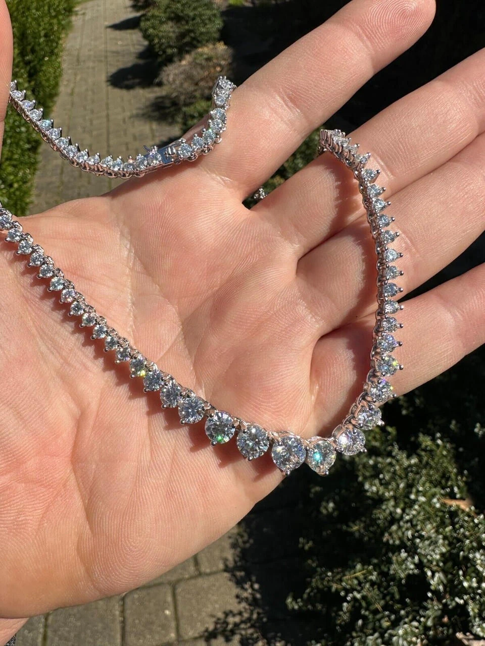 Real Iced MOISSANITE Riviera 3-7mm Graduated Tennis Chain Necklace - VVS D Color 18 Real Iced MOISSANITE Riviera 3-7mm Graduated Tennis Chain Necklace - VVS D Color - Image 16