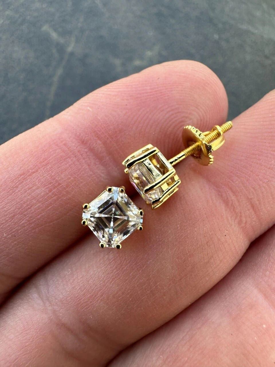 Real Iced Moissanite Stud Earrings Asscher Cut 14k Gold Over 925 Silver 4mm-8mm 11 Real Iced Moissanite Stud Earrings Asscher Cut 14k Gold Over 925 Silver 4mm-8mm - Image 9