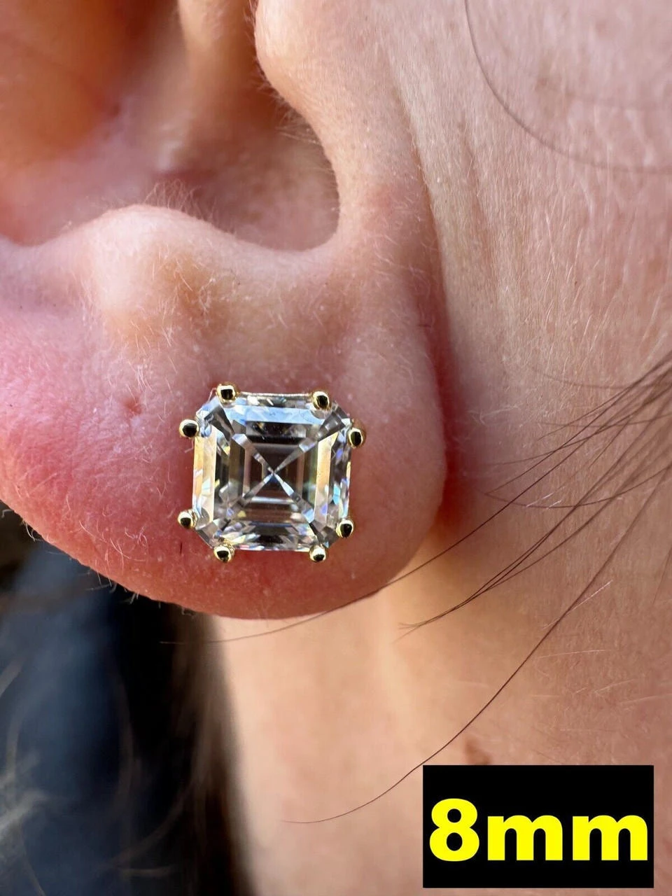 Real Iced Moissanite Stud Earrings Asscher Cut 14k Gold Over 925 Silver 4mm-8mm 7 Real Iced Moissanite Stud Earrings Asscher Cut 14k Gold Over 925 Silver 4mm-8mm - Image 5
