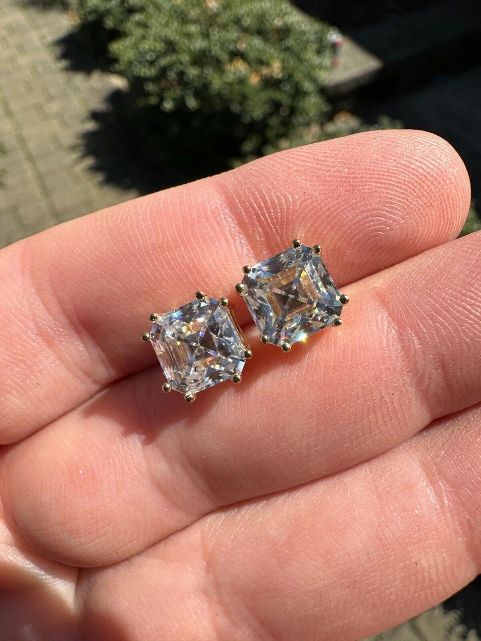 Real Iced Moissanite Stud Earrings Asscher Cut 14k Gold Over 925 Silver 4mm-8mm 4 Real Iced Moissanite Stud Earrings Asscher Cut 14k Gold Over 925 Silver 4mm-8mm - Image 2