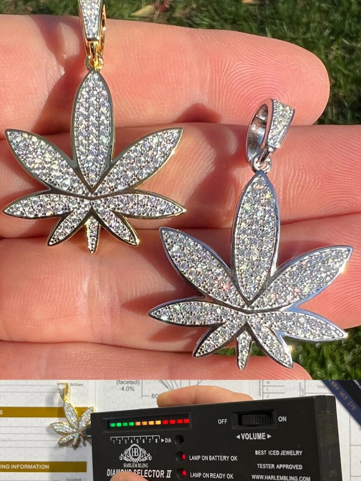 Real Iced VVS MOISSANITE 925 Silver/Gold Plated Marijuana Weed Pendant Necklace 3 Real Iced VVS MOISSANITE 925 Silver/Gold Plated Marijuana Weed Pendant Necklace