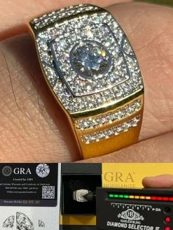 Real Men's Hip Hop Out Iced Moissanite Ring 14k Gold Vermeil Passes Diamond Test