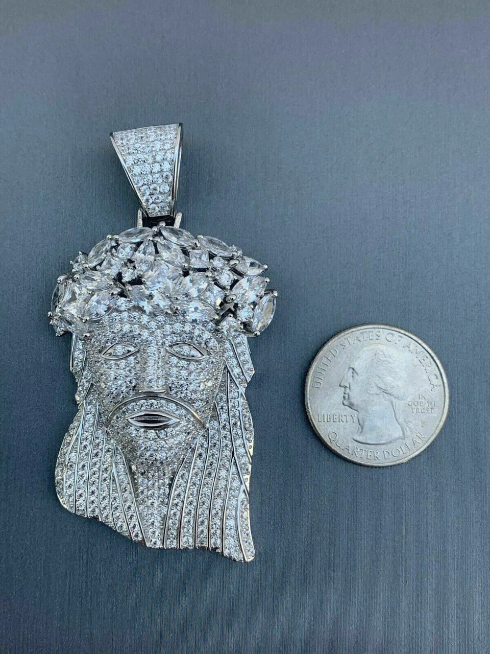 Real Mens Solid 925 Sterling Silver Jesus Piece Flooded Out Pendant Really Iced 13 Real Mens Solid 925 Sterling Silver Jesus Piece Flooded Out Pendant Really Iced - Image 11