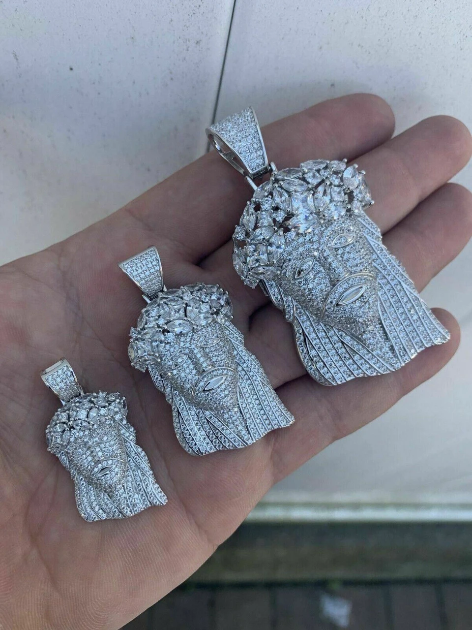 Real Mens Solid 925 Sterling Silver Jesus Piece Flooded Out Pendant Really Iced 11 Real Mens Solid 925 Sterling Silver Jesus Piece Flooded Out Pendant Really Iced - Image 9